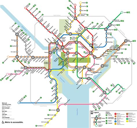 Map of Washington DC metro: metro lines and metro stations of Washington DC