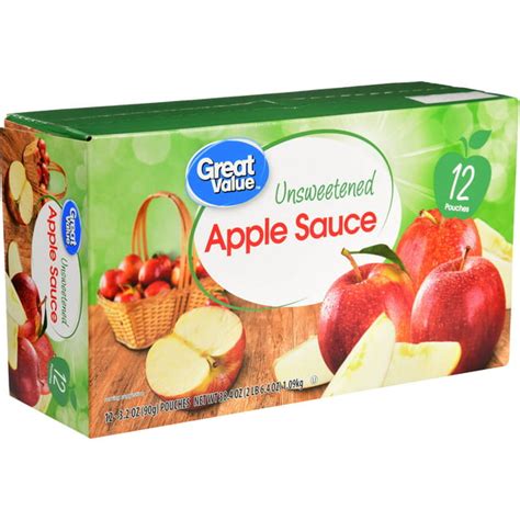 Great Value Applesauce Pouches, Unsweetened, 12 Count - Walmart.com - Walmart.com