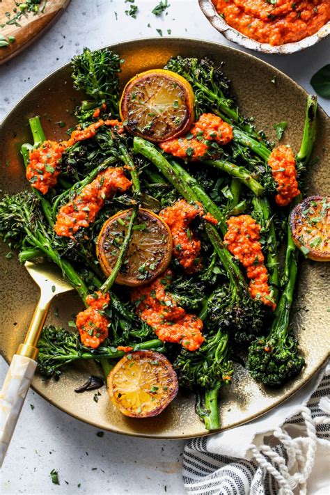 Charred Broccoli with Hazelnut Romesco - Dishing Out Health