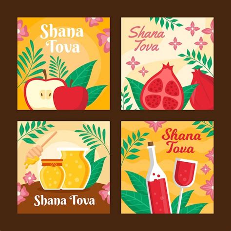 Free Vector | Shana tova greeting card set