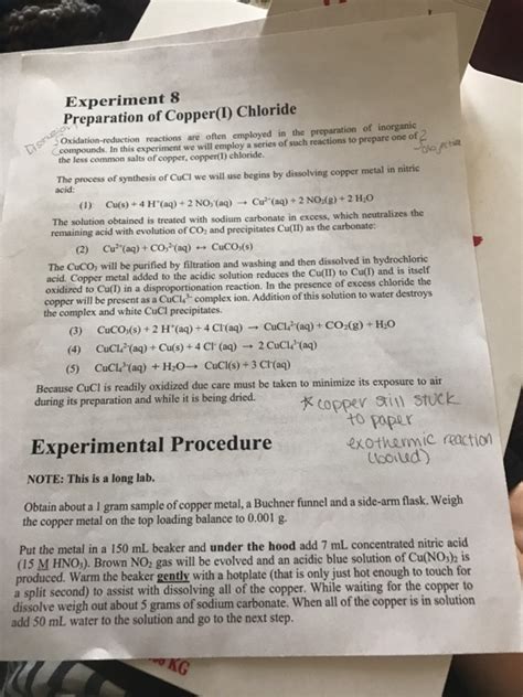 Solved Data: Experiment 8; Preparation of Copper(I) Chloride | Chegg.com