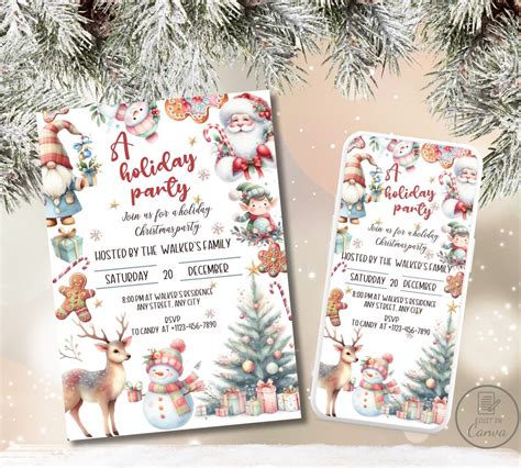 Editable Kids Christmas Party Invitation Cute Children - Etsy