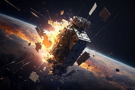 Premium AI Image | Space satellite explodes on Earth orbit spacecraft ...