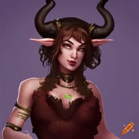 A regal female satyr with majestic horns and graceful attire, elegant ...