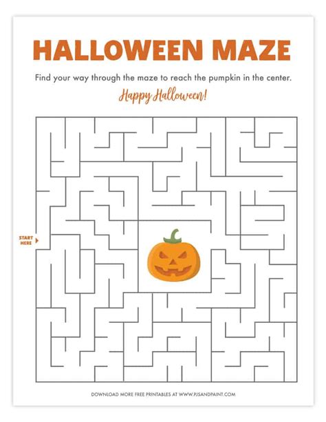 Free Printable Halloween Maze | Worksheets for Kids - Pjs and Paint