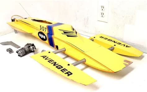 VINTAGE LARGE WOODEN Model Racing RC Boat 40" With OPS 60 Engine Motor ...