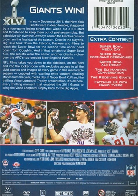 NFL Super Bowl XLVI Champions: 2011 New York Giants (DVD 2012) | DVD Empire