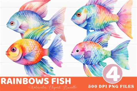 Rainbows Fish Watercolor Clipart Bundle Graphic by Craft Fair · Creative Fabrica