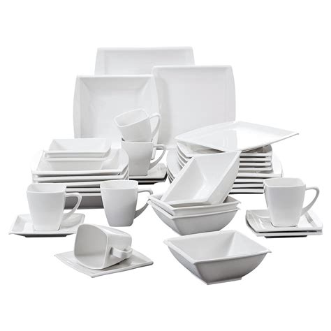 Buy MALACASA Ivory White Square Dinner Sets, 36-Piece Porcelain ...