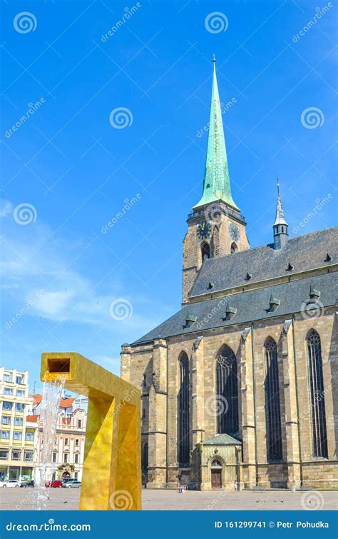 The Main Square in Plzen, Czech Republic with Gothic St. Bartholomew ...