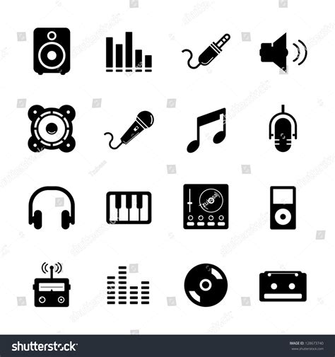 Music Icon Set Black White Stock Vector (Royalty Free) 128673740 | Shutterstock