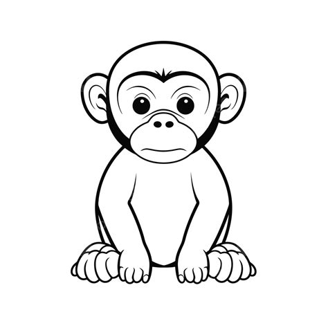 Baby Monkey Drawing On A White Background Outline Sketch Vector, Baby Drawing, Monkey Drawing ...