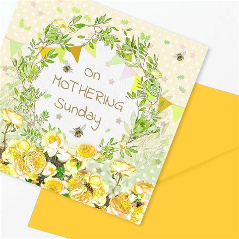 On Mothering Sunday Card with Yellow Roses and Bees