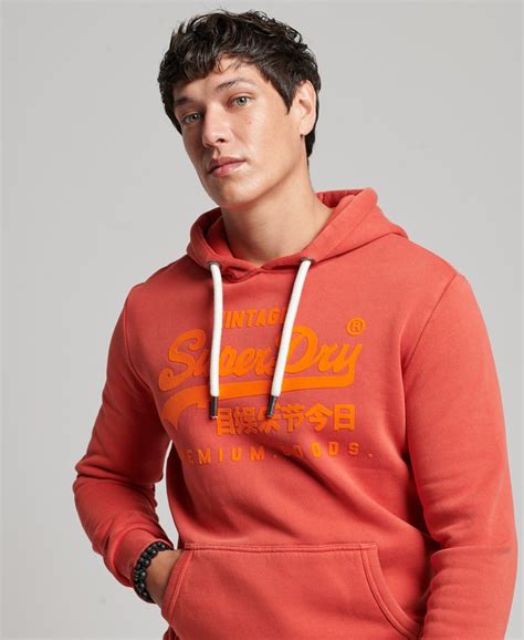 Men's - Vintage Logo Neon Hoodie in Red | Superdry IE