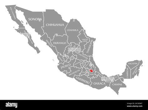 Tlaxcala red highlighted in map of Mexico Stock Photo - Alamy