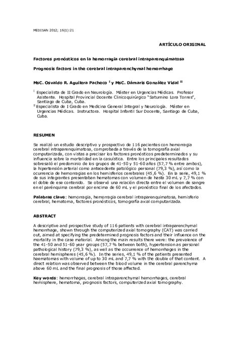 (PDF) Prognosis factors in the cerebral intraparenchymal hemorrhage | Dámaris González Vidal ...