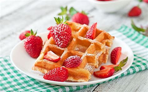 Waffle, strawberries, breakfast, Food, HD wallpaper | Wallpaperbetter