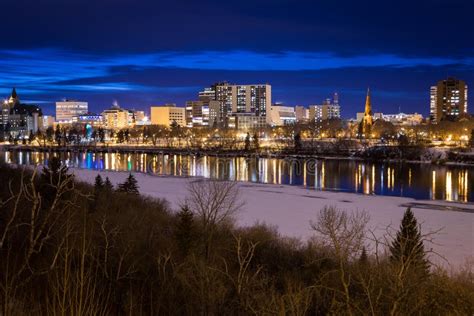 Downtown Saskatoon at Night Stock Image - Image of trees, cityscape: 86066205