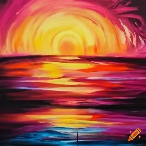 Acrylic drawing of a sunset on Craiyon