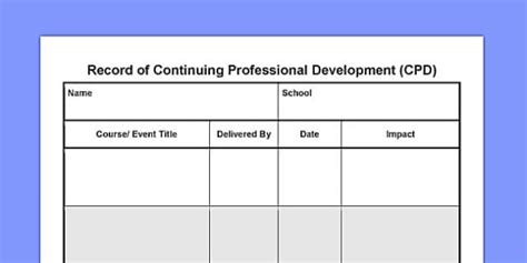 Early Years CPD | Continuous Professional Development Form