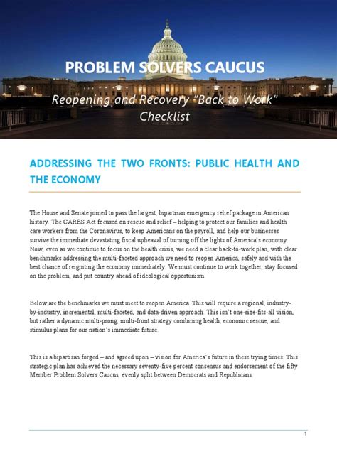 Problem Solvers Caucus: Reopening and Recovery "Back To Work" Checklist | PDF | Patient | Health ...