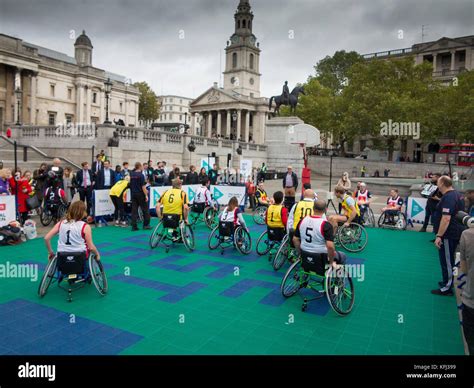 British MP's & British Wheelchair Basketball players playing wheelchair basketball in Trafalgar ...