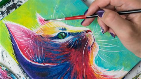 The Colorful Sweet Cat - Acrylic painting / Homemade Illustration (4k ...