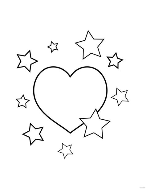 Stars and Heart Coloring Page in Illustrator, SVG, JPG, PDF, EPS, PNG - Download | Template.net