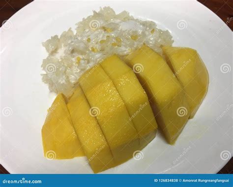 Sticky Rice with Mango and Coconut Milk Stock Photo - Image of milk ...