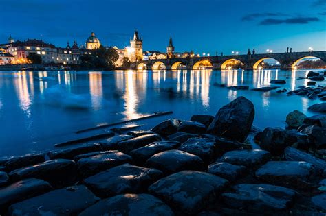 Night View of Charles Bridge in Prague Free Stock Photo | picjumbo