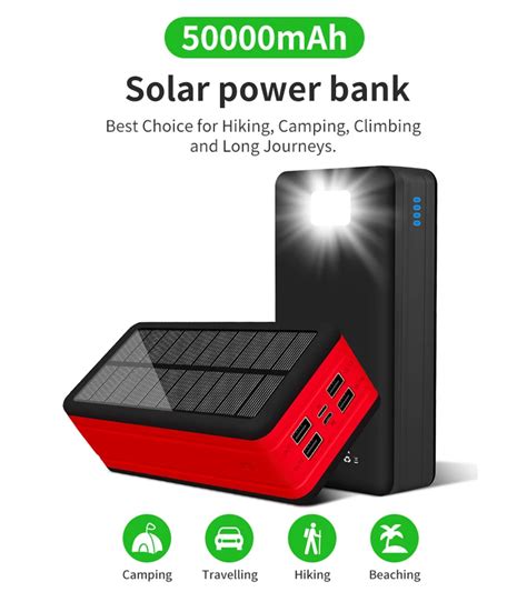 4 Port Led Solar Power Bank 50000mah Waterproof Solar Panel Powerbank ...