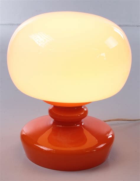 Vintage mushroom table lamp made of white & orange glass, 1960 | #187091