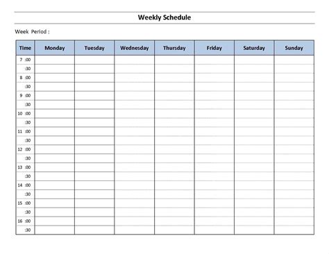 7 Day Calendar Template Fillable