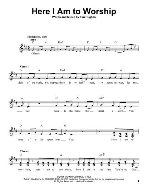 Here I Am To Worship (Light Of The World) sheet music by Tim Hughes (Voice – 182965)