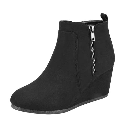 Dream Pairs - DREAM PAIRS Women's Winter Warm Booties Low Wedge Ankle Boots Round Toe Suede Zip ...