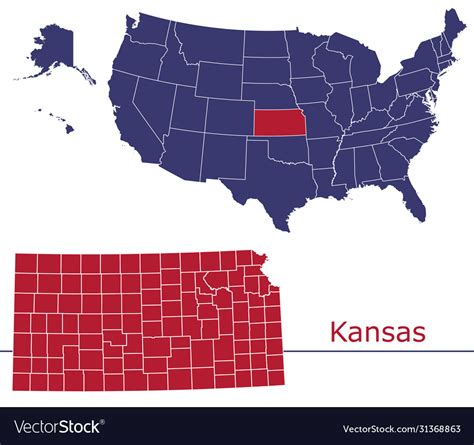 Kansas map counties with usa Royalty Free Vector Image