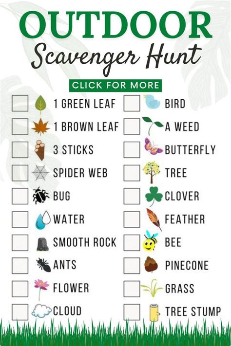 Outdoor scavenger hunt game backyard scavenger hunt clues nature ...