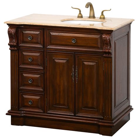 Nottingham 38" Traditional Single Bathroom Vanity with Drawers on Left - Antique Brown | Free ...