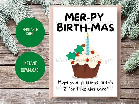 Printable Christmas Birthday Card, Funny Birthday Christmas Card, Merry Christmas Card, Funny ...