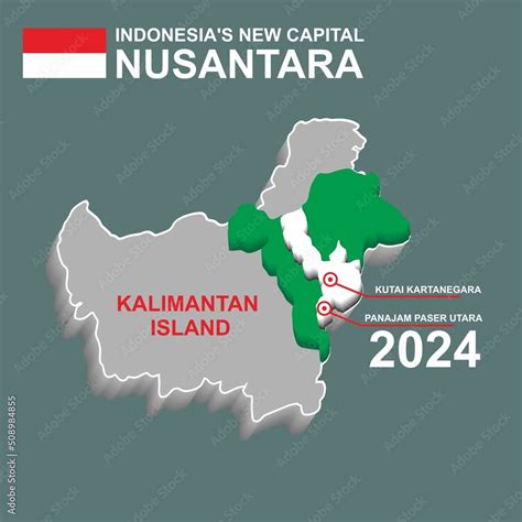 vector illustration Map of Indonesia's new capital city named "NUSANTARA" located in East ...