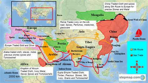 StepMap - Europe, India and Asia Trade Routes - Landkarte für Afghanistan