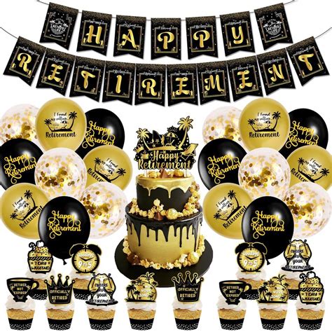 Happy Retirement Party Decorations Tableware Vacation Set Black and ...