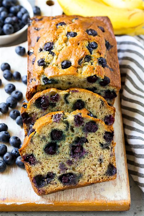 A loaf of sliced blueberry banana bread. | Blueberry banana bread ...