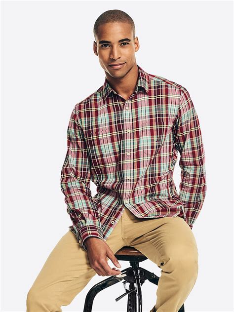 Douglas Long Sleeve Madras Shirt Biking Red | SHIRTS | Nautica Australia