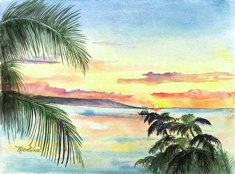 Sunset In Hawaii Painting by Nicolina Rinaldi | Fine Art America