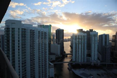 Beautiful Sunrise in Downtown Miami. the Sun Breaks through the Clouds ...