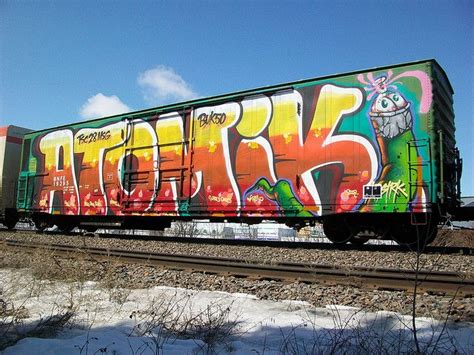 atomik whole car! | Train graffiti, Freight train graffiti, Graffiti