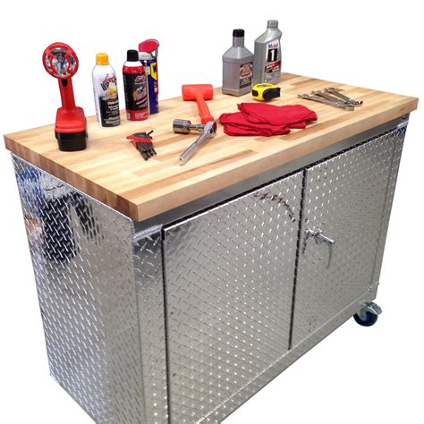 Rolling Garage Workbench - Storage Cabinet - 4 Ft - Diamond Plate Alum | GarageTeam