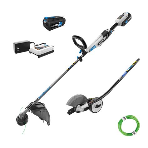 HART 40-Volt Cordless Attachment Capable 15-inch String Trimmer Kit with Edger Attachment + 4 ...