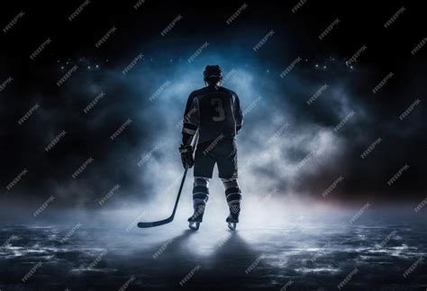 Premium Photo | A silhouette of a ice hockey player standing in an empty rink hockey player